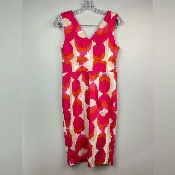 Boden Ikat Sheath Dress Pink White Orange Sleeveless V-Neck  Side Zip Sz 4 - Picture 15 of 16